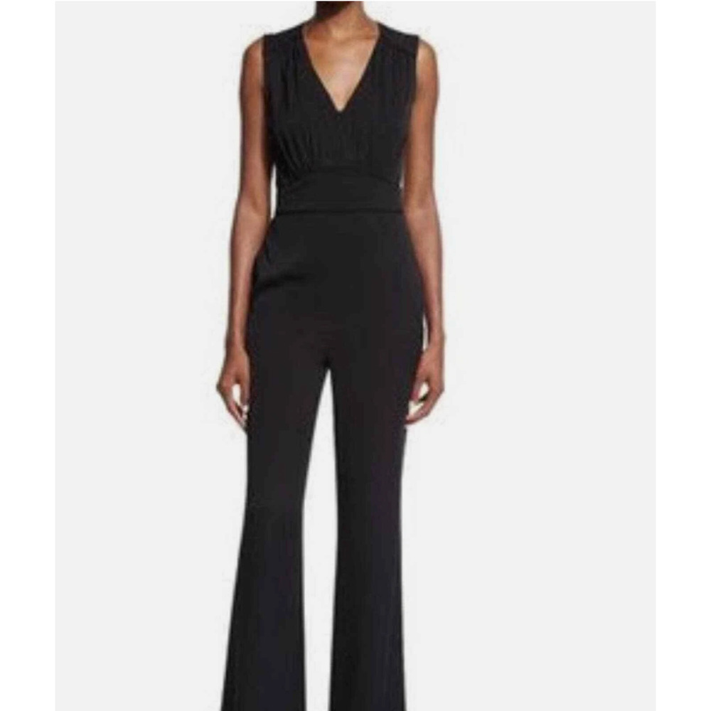 Diane von Furstenberg Viona Black Silk Blend V Neck Sleeveless Jumpsuit sz 4 - Picture 1 of 8